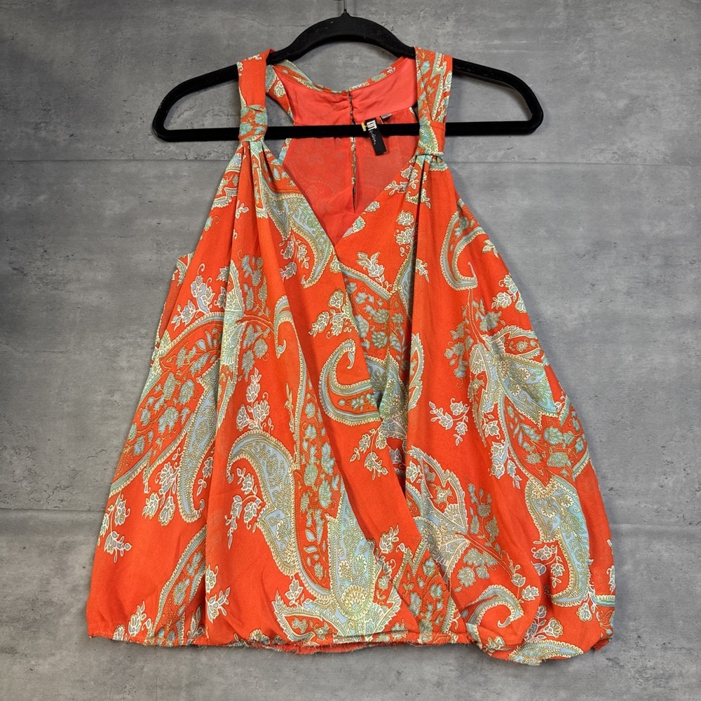 Kloth orange and turquoise paisley print sleeveless surplice tank Racerback S
